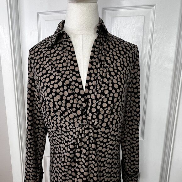 Travelsmith | Black dress with brown tan polka dots | long sleeve | Sz SP - Picture 6 of 7